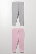 2 Pack Cable Knit Leggings Grey And Pink (2)