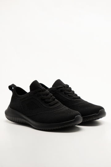 Knit Lace Up Trainers Black