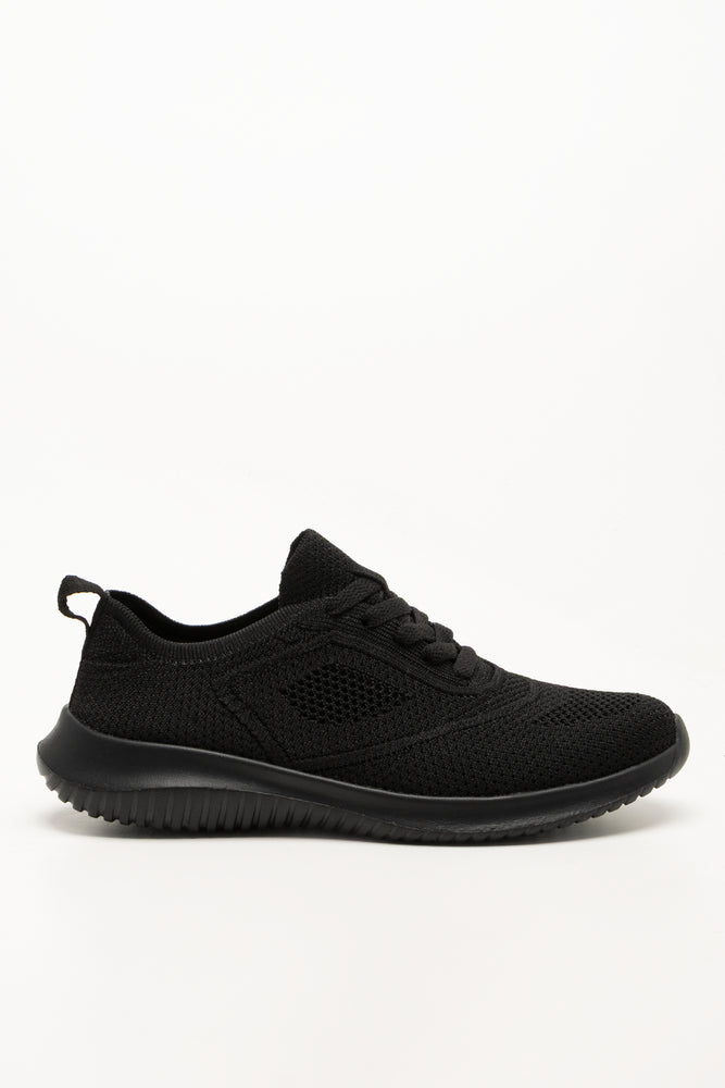 Knit Lace Up Trainers Black (1)