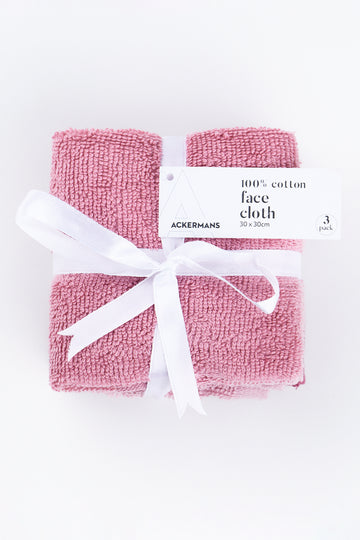 Pink 3 Pack Cotton Face Cloths