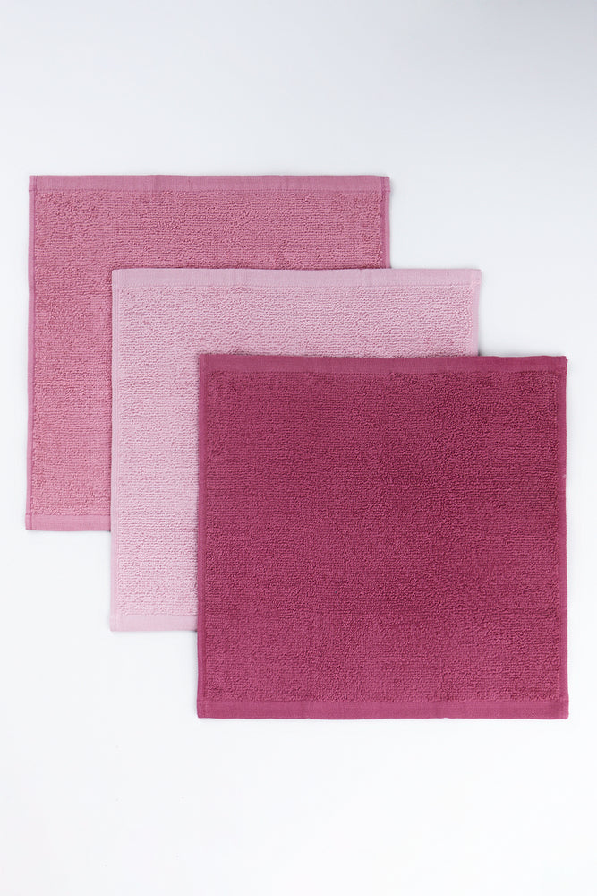 Pink 3 Pack Cotton Face Cloths (1)