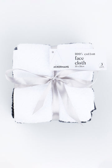 Black & White 3 Pack Cotton Face Cloths