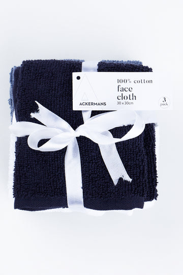 Blue & White 3 Pack Cotton Face Cloths
