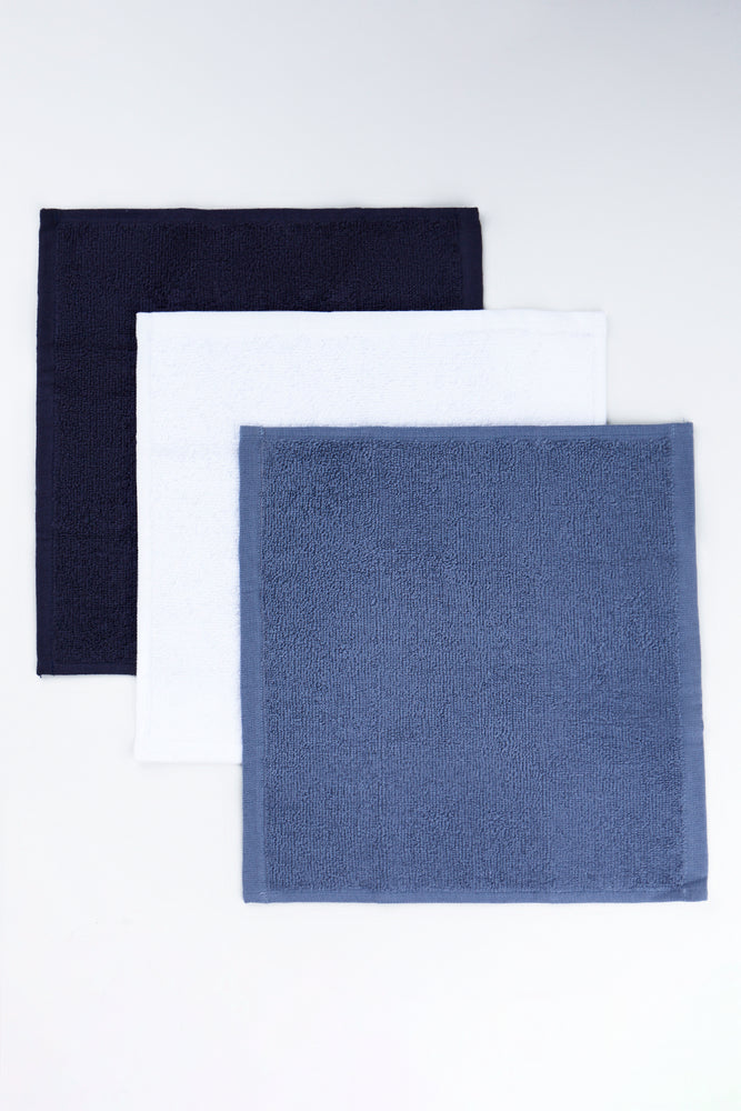 Blue & White 3 Pack Cotton Face Cloths (1)