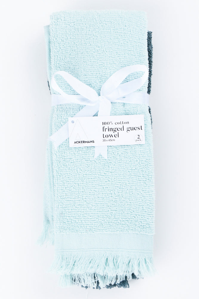Blue & Grey 2 Pack Fringed Guest Towels