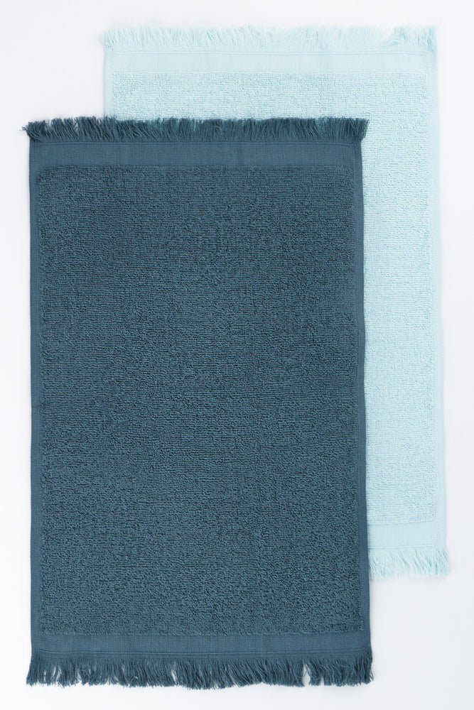 Blue & Grey 2 Pack Fringed Guest Towels (1)