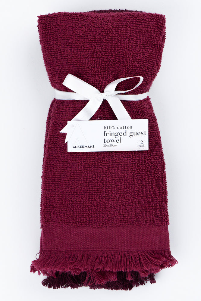 Burgundy 2 Pack Fringed Guest Towels
