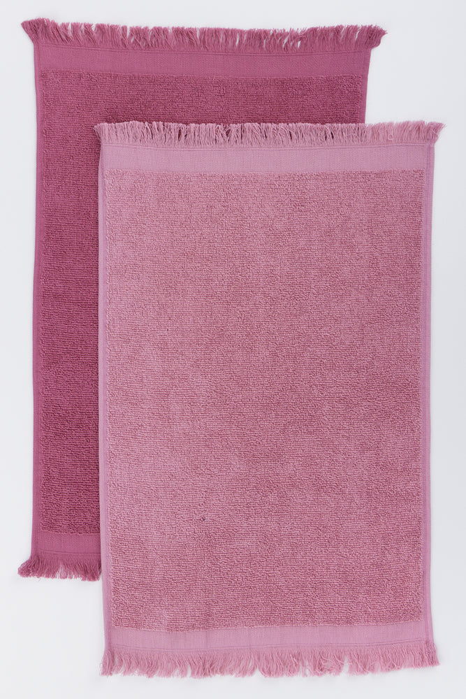 Pink 2 Pack Fringed Guest Towel (1)