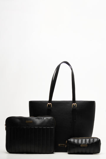 3 Piece Quilted Bag Set Black