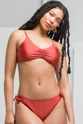 SELF TIE WITH RUCHING BIKINI BOTTOM RUST