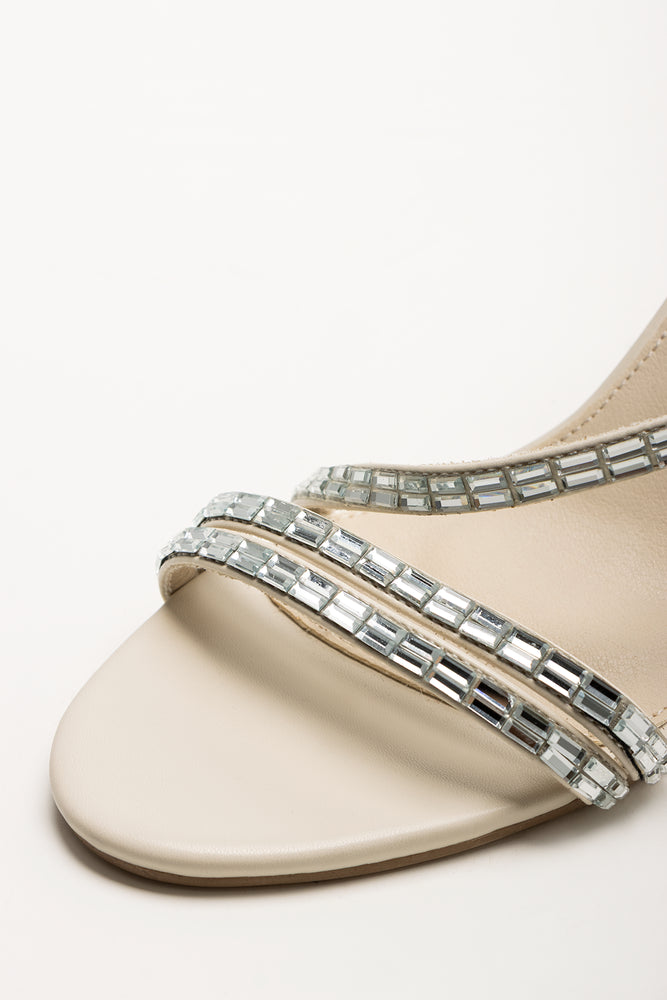 Diamante Assymetrical Heel Sandals Cream (2)