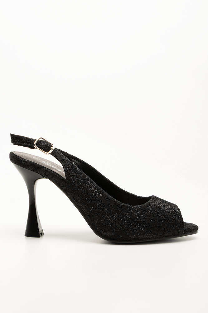 Lace Slingback Court Shoes Black