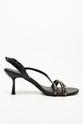 Diamante Assymetrical Heel Sandals Black