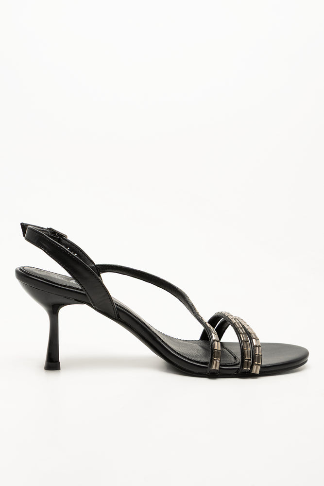 Diamante Assymetrical Heel Sandals Black