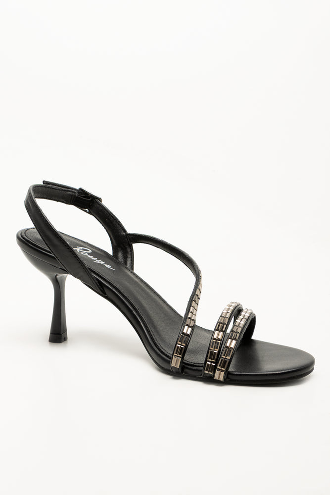 Diamante Assymetrical Heel Sandals Black (1)