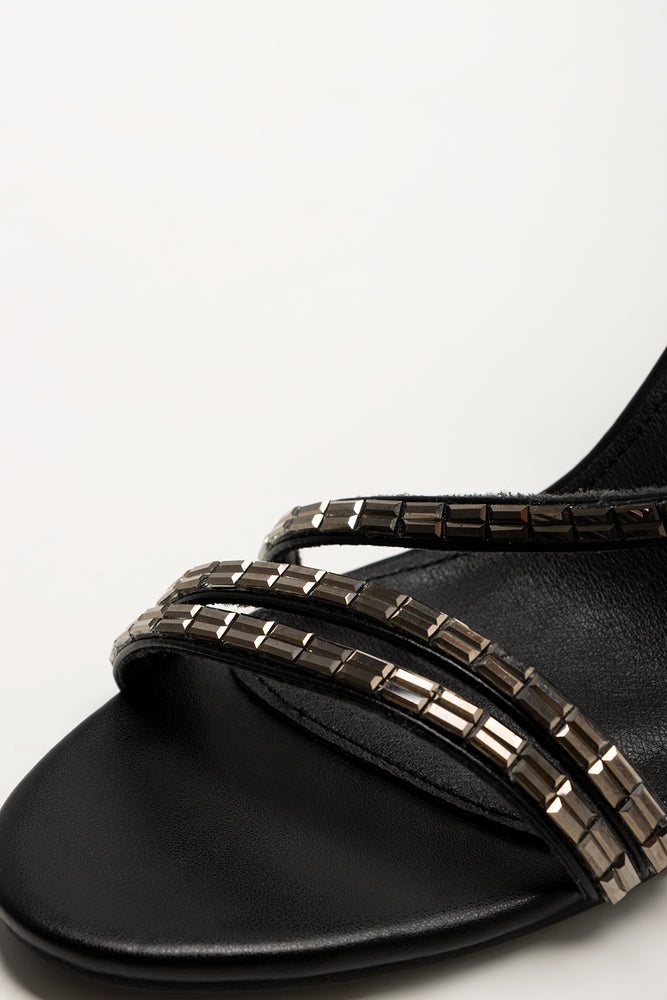 Diamante Assymetrical Heel Sandals Black (2)