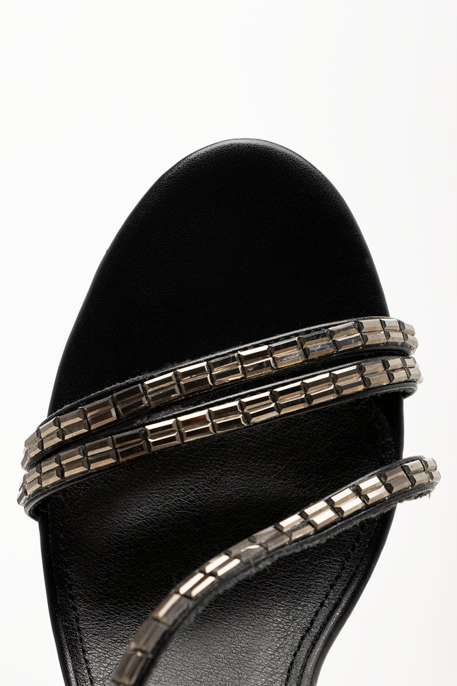 Diamante Assymetrical Heel Sandals Black (4)