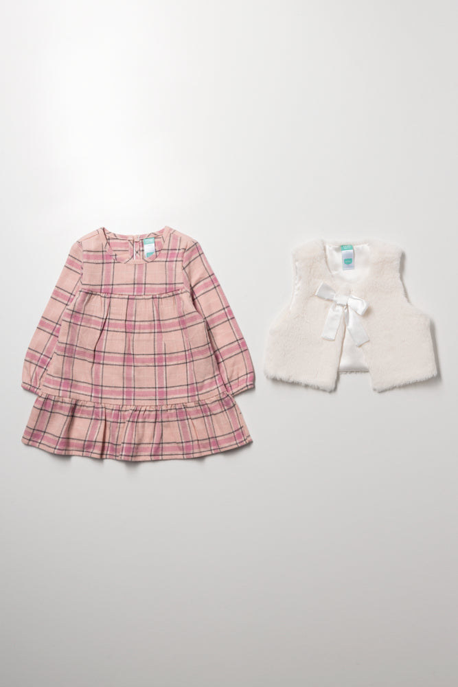 Check Tiered Dress Set Pink And White (2)