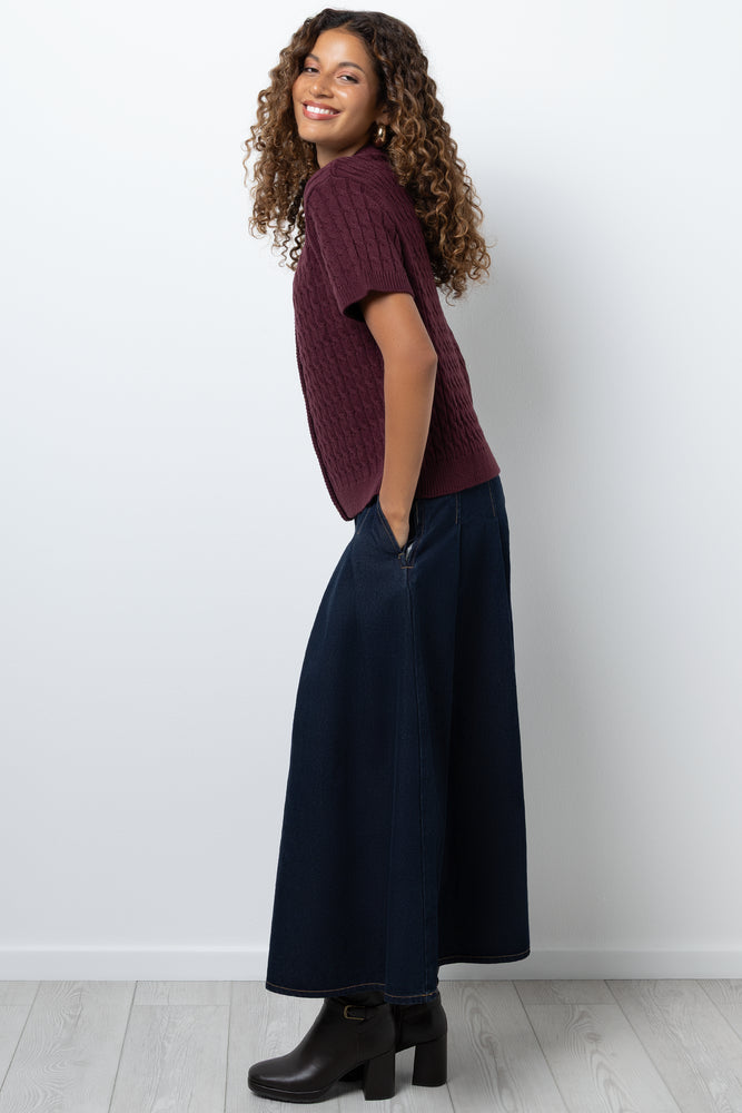 Short Sleeve Cable Cardigan Burgundy