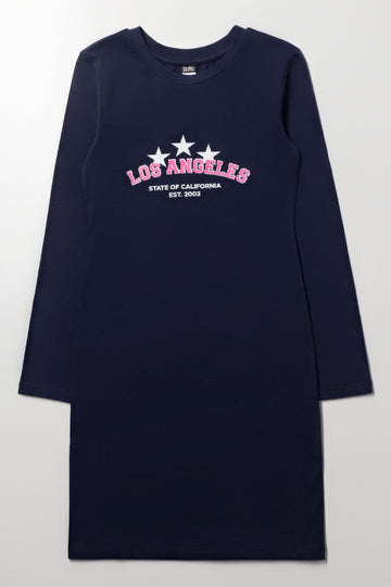 LA Long Sleeve Bodycon Dress Navy