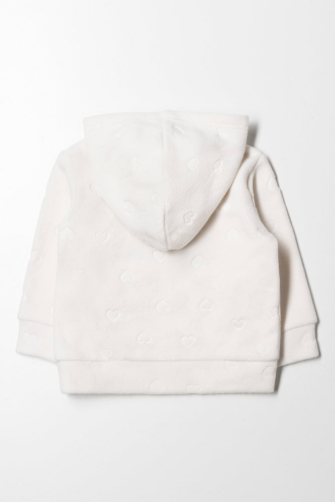 Cream Heart Print Fleece Hoodie (2)