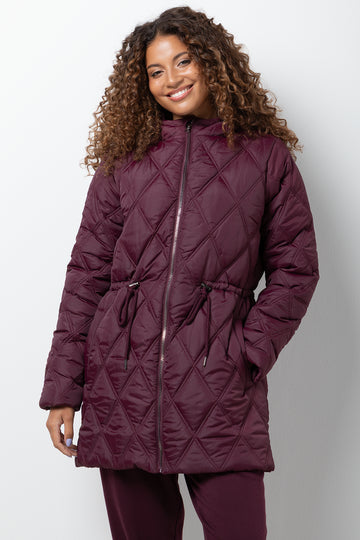 Quilted Drawcord Waist Puffer Jacket Burgundy