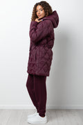 Quilted Drawcord Waist Puffer Jacket Burgundy (1)