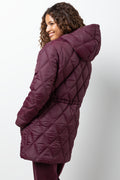 Quilted Drawcord Waist Puffer Jacket Burgundy (2)
