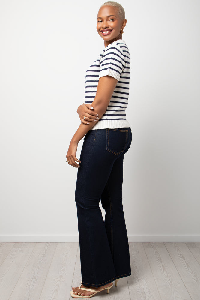 Stripe Short Sleeve Cardigan White And Navy