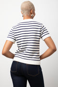 Stripe Short Sleeve Cardigan White And Navy (2)
