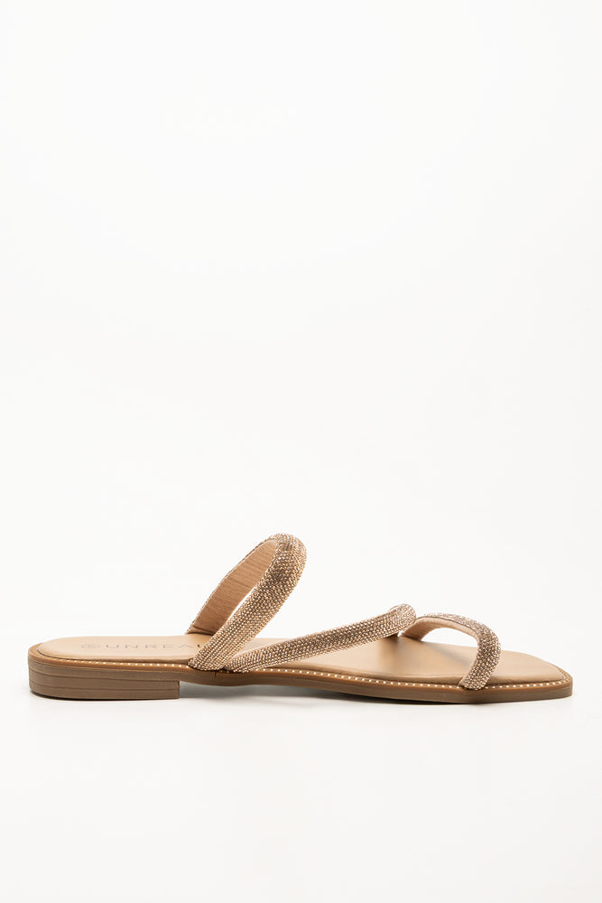 Asymmetrical Diamante Sandals Tan