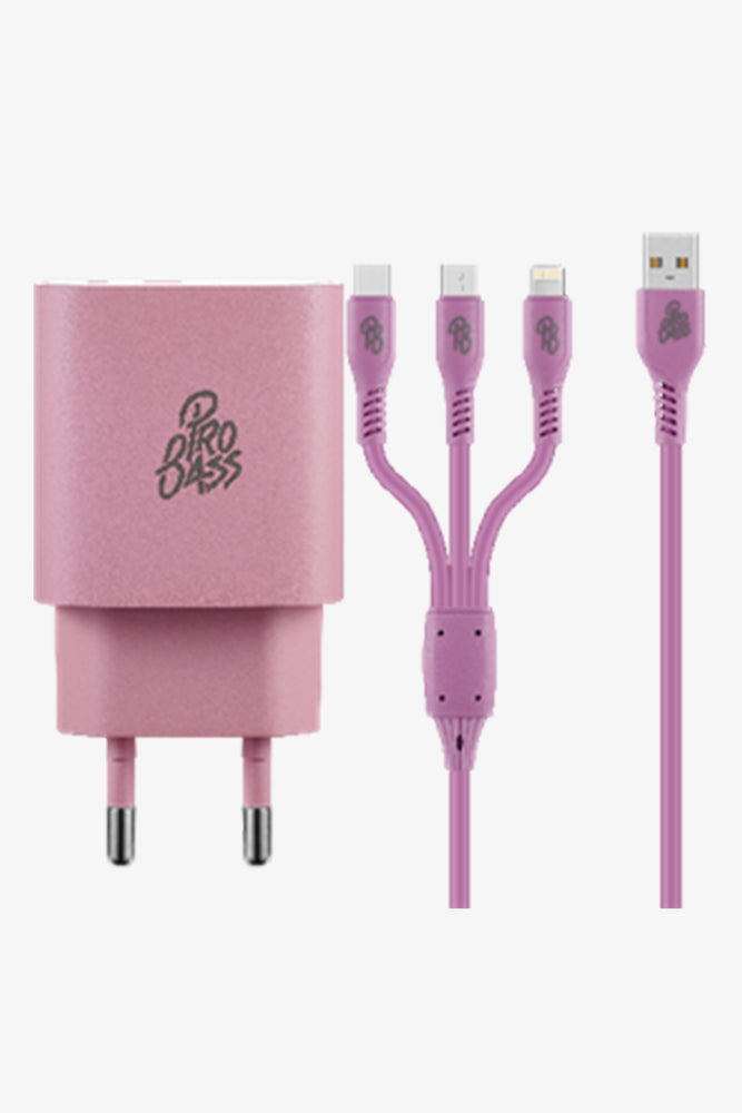 Pink Pro Bass 20W Fast Charger 3 in 1