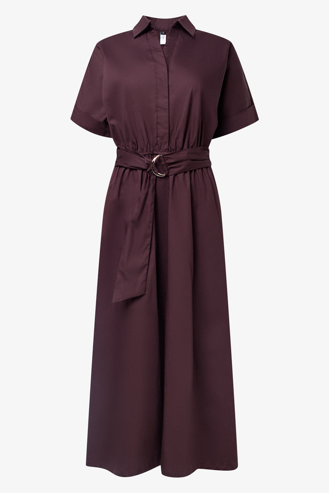 Midi Shirt Dress With Belt Brown