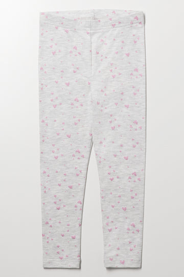 Glitter Heart Leggings Grey
