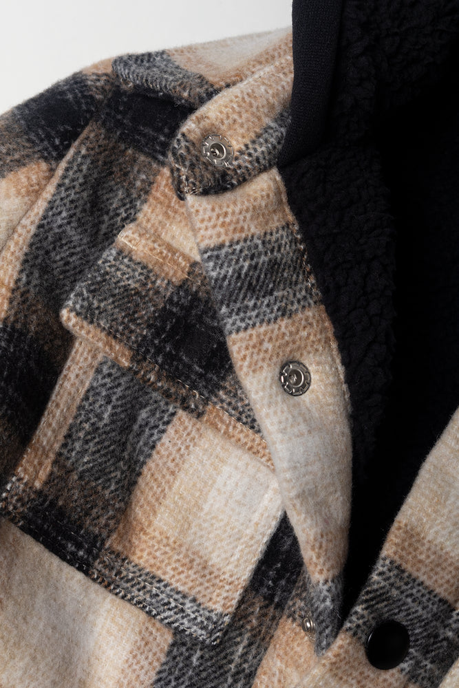 Check Hooded Melton Shacket Natural And Black | Jackets & Knitwear