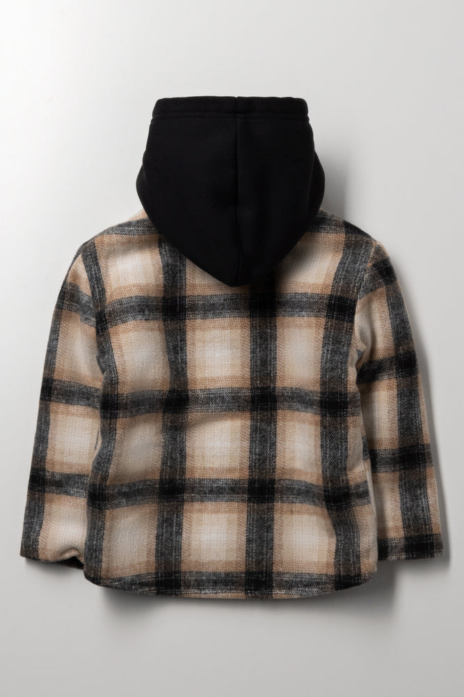 Check Hooded Melton Shacket Natural And Black | Jackets & Knitwear