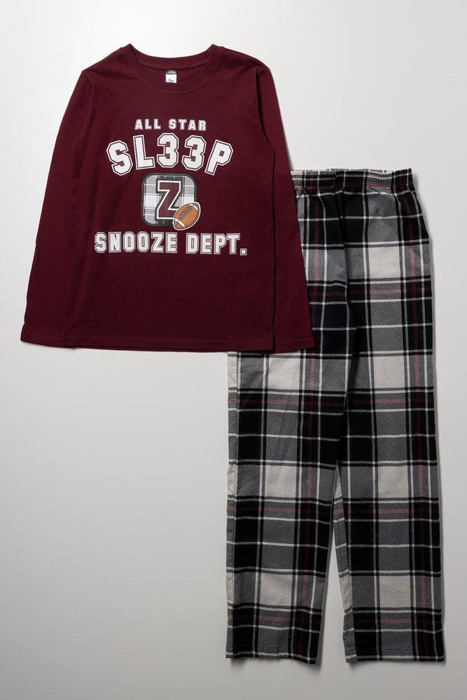 Flannel Pyjama Set Burgundy