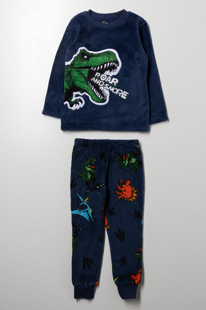 Dino Long Sleeve Fleece Pyjamas Navy