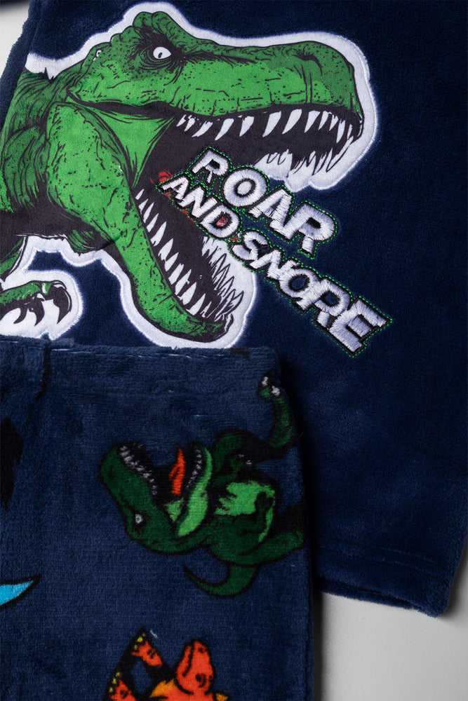 Dino Long Sleeve Fleece Pyjamas Navy