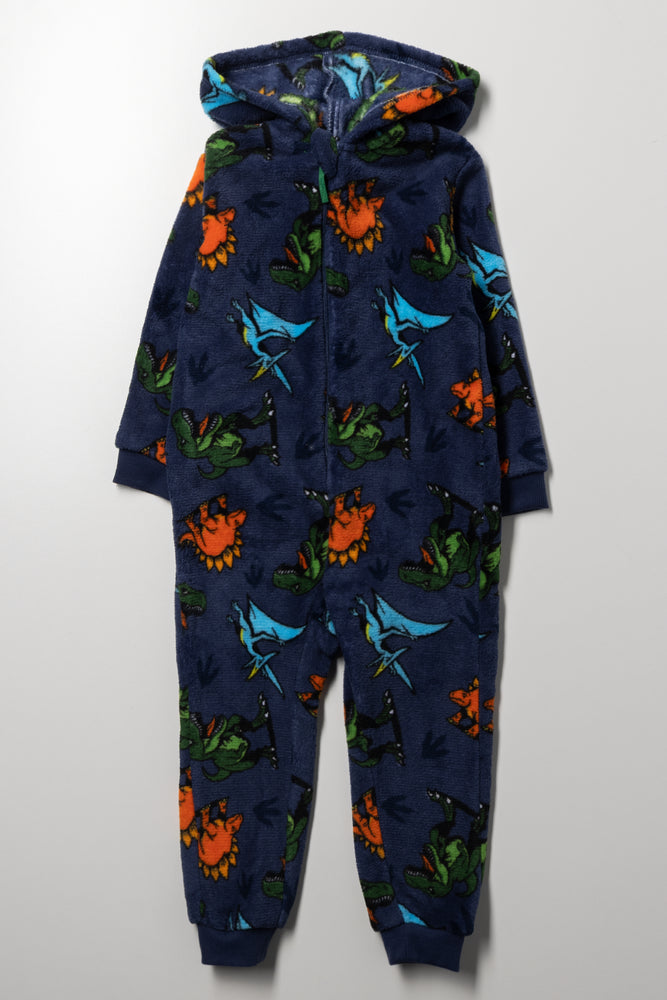 Dino Coral Fleece Onesie Navy