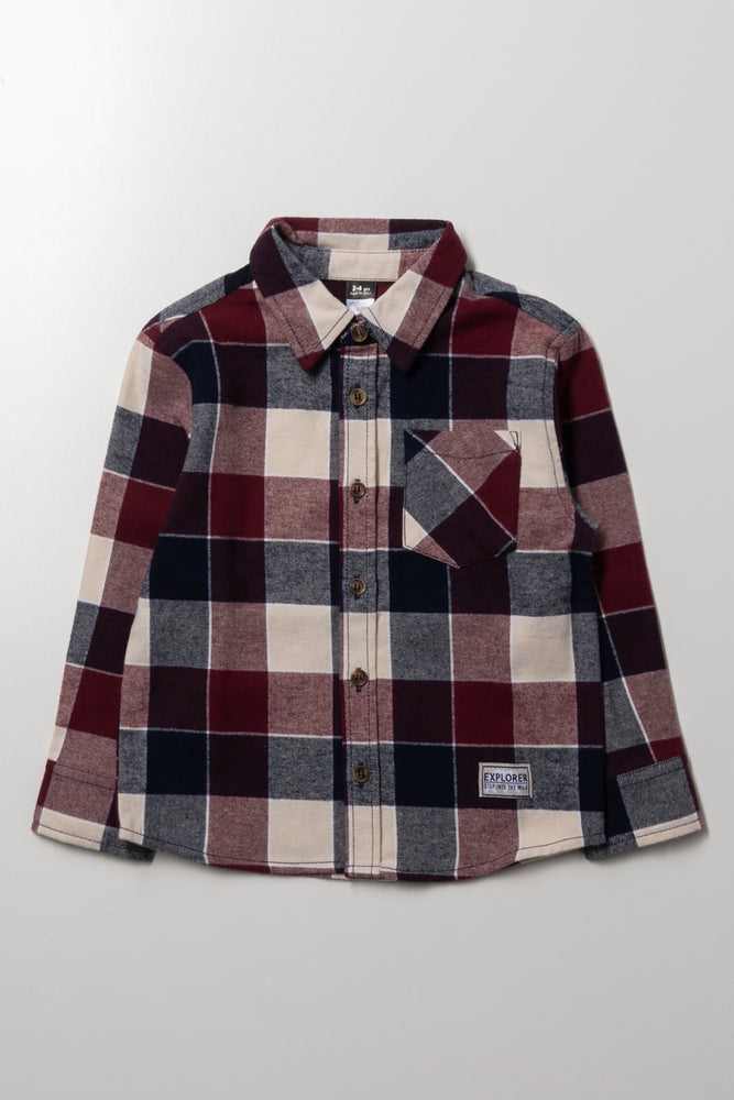 Check Flannel Shirt Burgundy And Navy