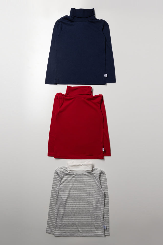 3 Pack Polonecks Navy, Stripe & Red