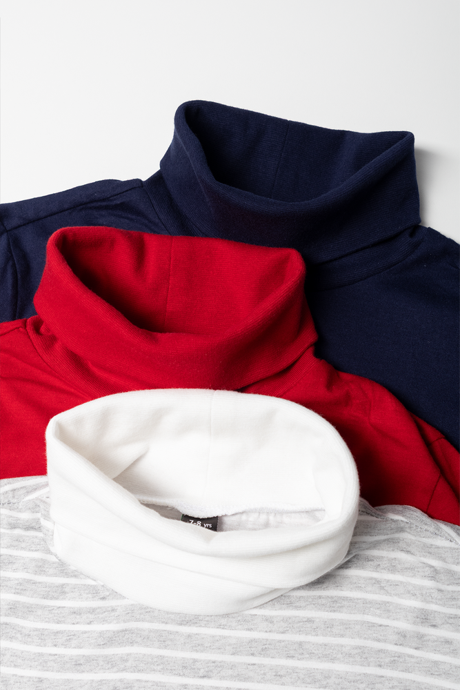 3 Pack Polonecks Navy, Stripe & Red