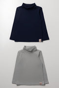 2 Pack Rib Polonecks Navy And Grey
