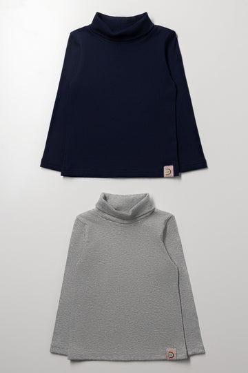 2 Pack Rib Polonecks Navy And Grey