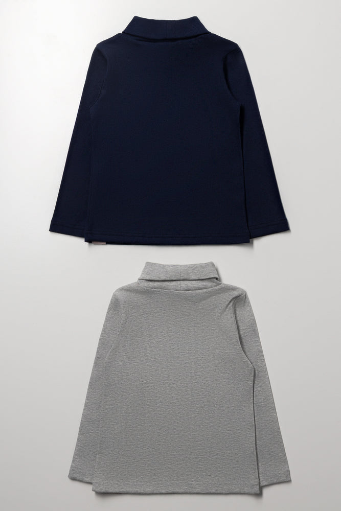 2 Pack Rib Polonecks Navy And Grey (2)