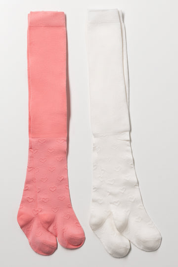 2 Pack Tights Pink And White