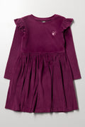 Frill Sleeve Rib Dress Purple