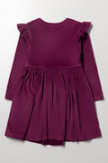 Frill Sleeve Rib Dress Purple (2)