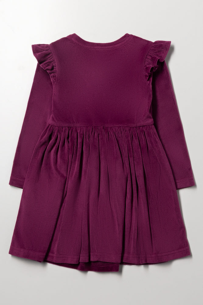 Frill Sleeve Rib Dress Purple (2)